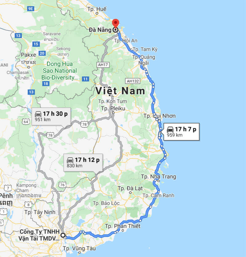 Lộ trình vận chuyển hàng từ TPHCM đi Đà Nẵng